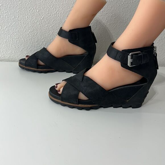 Sorel Joanie Wedge Sandals Sz 9.5 in Black - Picture 5 of 8